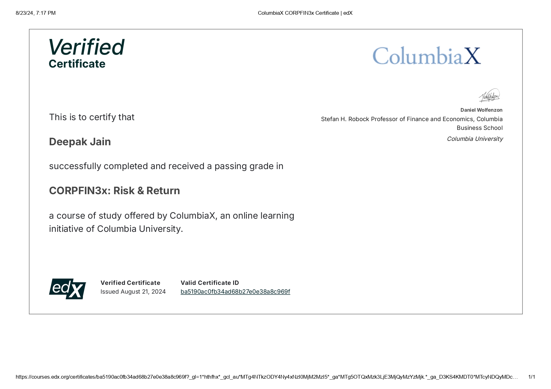 Columbia Business School - Corporate Finance (Advanced)